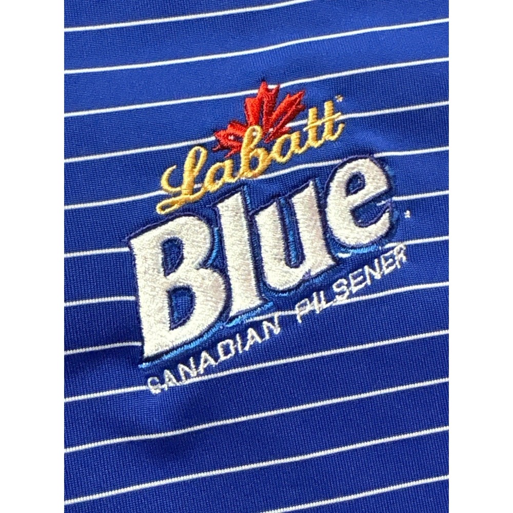 Adidas Labatt Blue Canadian Pilsener Shirt Mens L Blue Striped Short Sleeve Polo - Picture 3 of 7